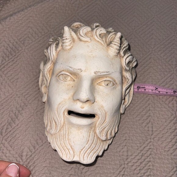 Satyr Mask Relief Wall Hanging Sculpture Handmade Plaster Artifact - Picture 10 of 11